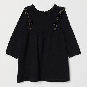 H&M Toddler Girls Long Sleeve Black Ruffled Cotton Jersey Dress 2-3 years